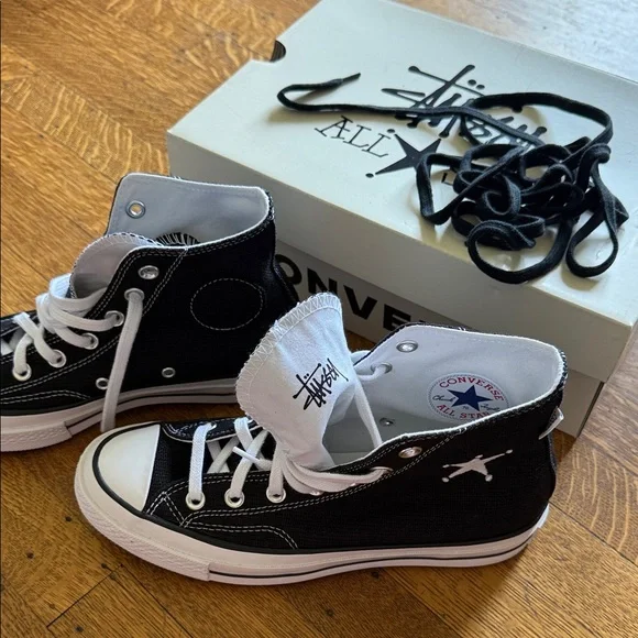 New Stussy Converse High Top Sneakers in Black and White - Picture 5 of 7